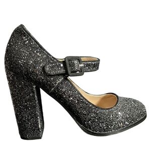 Glitter Black Mary Jane Heels 8 mix no 6 block heel pumps glitzy sparkly
